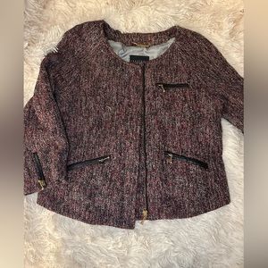 Sanctuary blazer jacket bucle size L. Burgundy, gray, and gold.